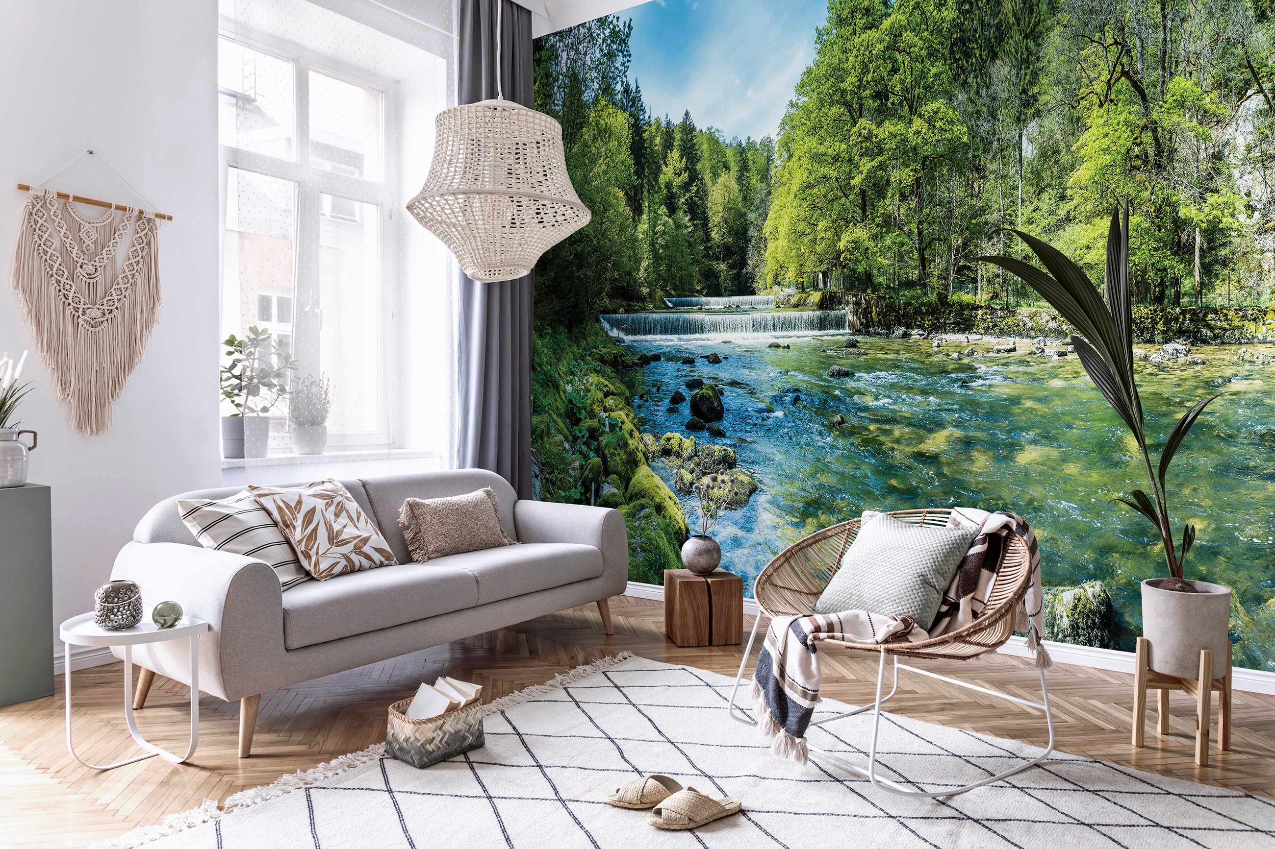 3D waterfall wall mural, forest, nature, landscape, living room, wallpaper, 400x280