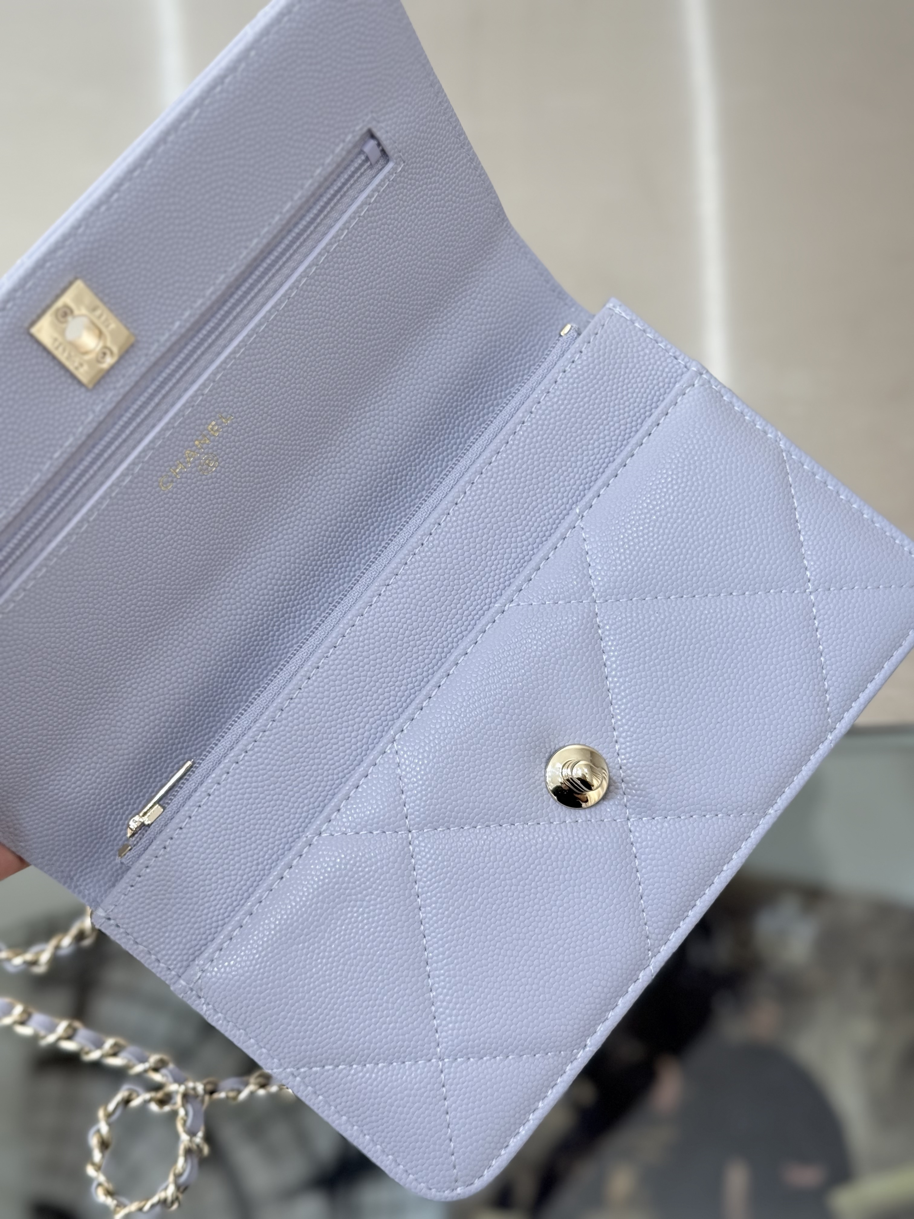 Classic Wallet On Chain with Top Handle（Gray-Blue） - Mocuir