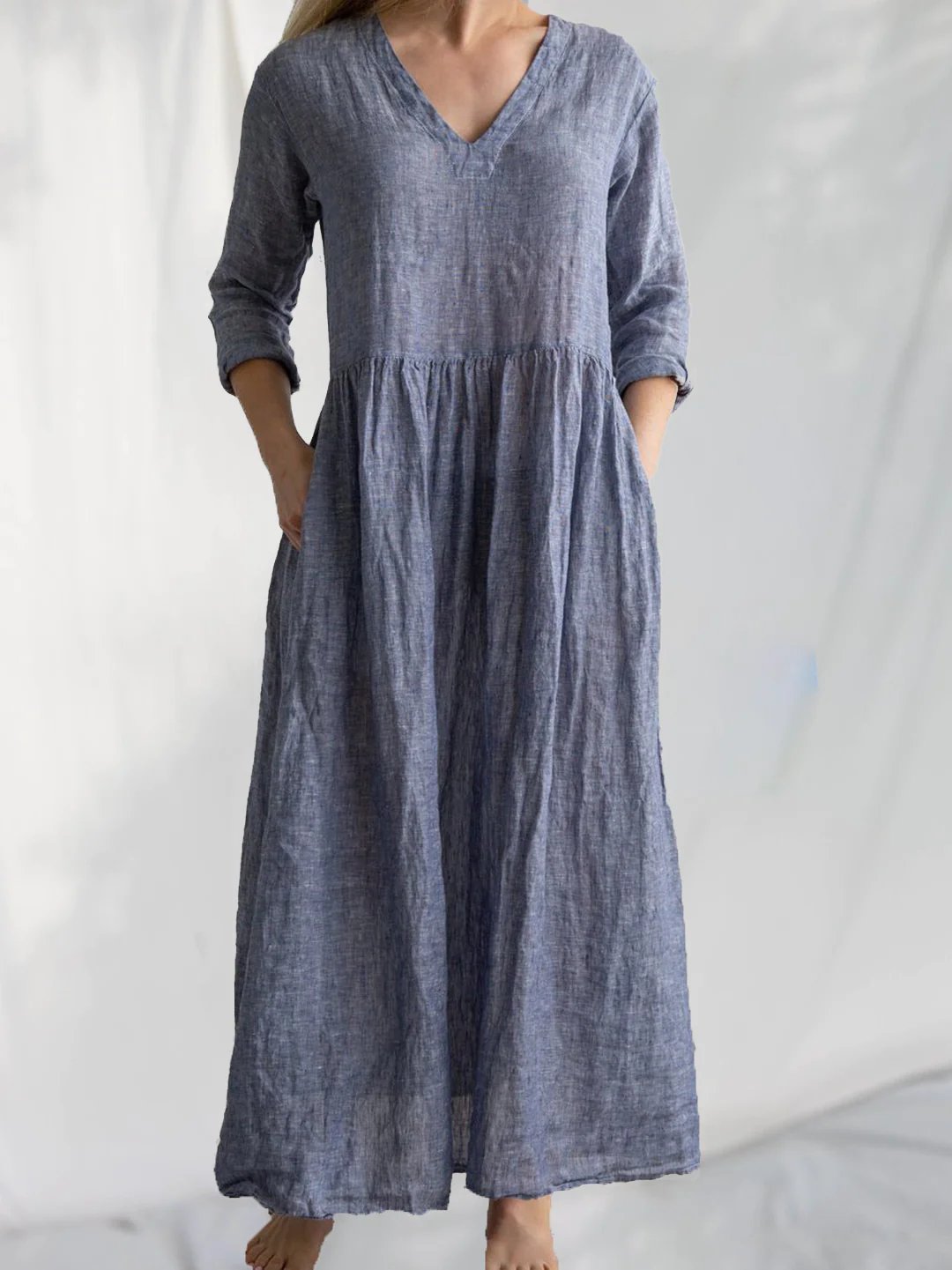 Cotton Linen V-neck Dress