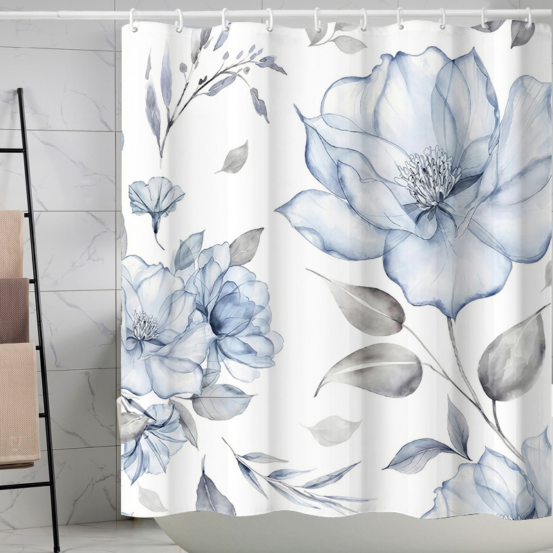 Digital printing watercolor ink flower simple geometric shower curtain waterproof and moisture-proof sanitary interval