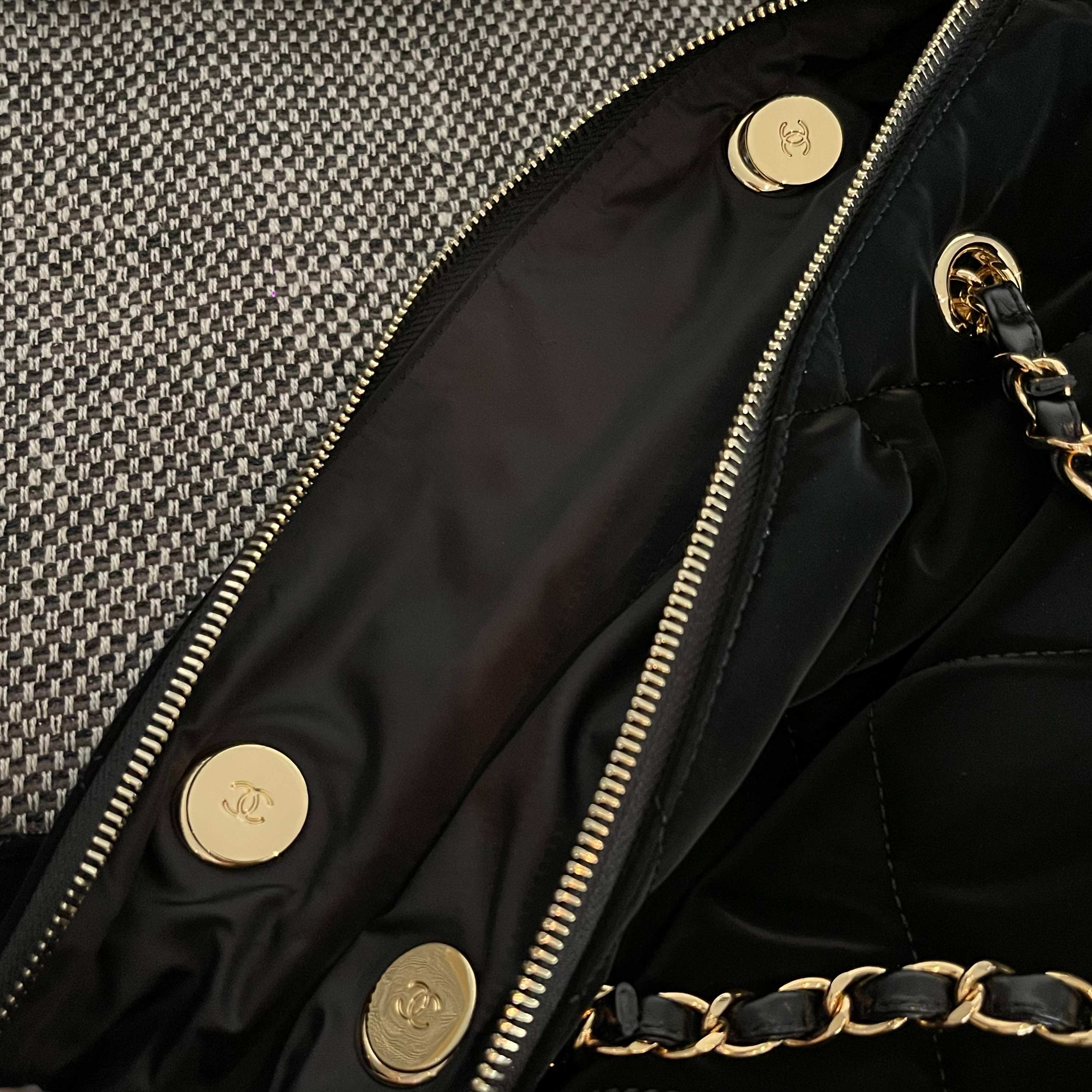 24N Coco Neige Large Hobo Bag in Black Satin Nylon (Gold Hardware) - Mocuir