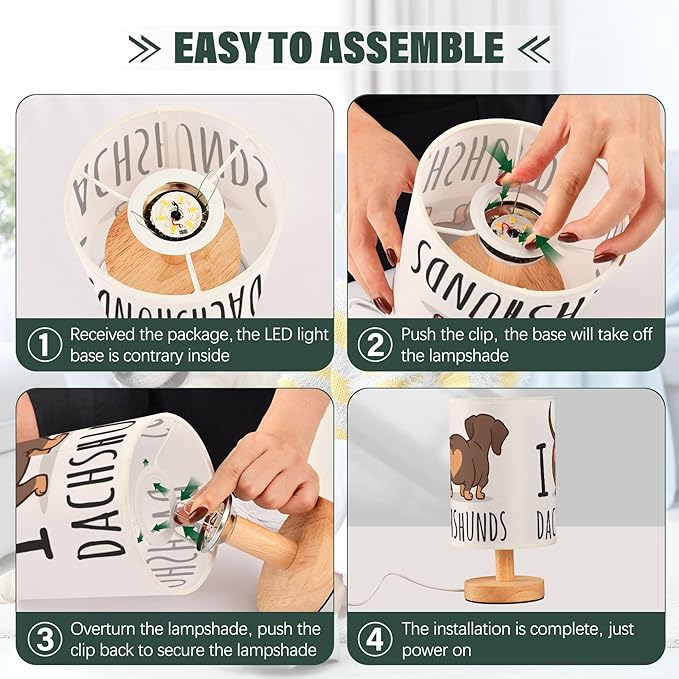 TWINKLETALE Table Lamp Cute Dachshund Dog I Love Dachshunds Heart Butt Nightstand Lamp