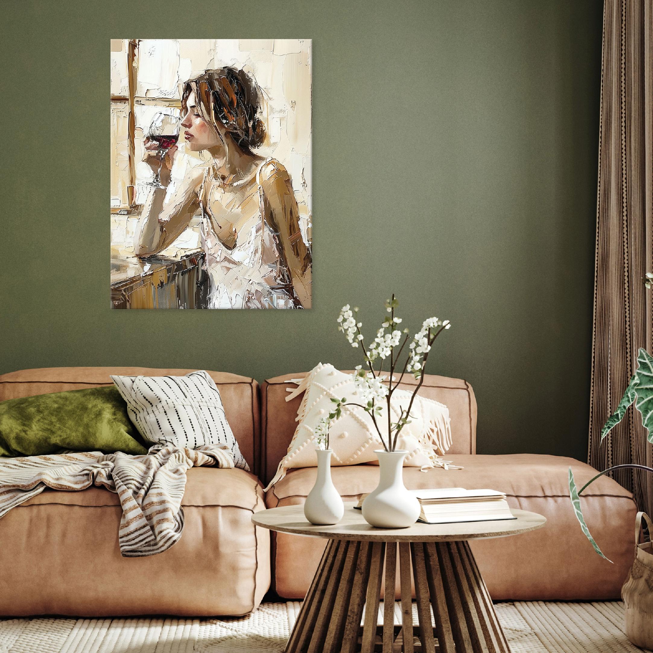 Painting of a woman's face with wine, as if painted on canvas; wall art for the bedroom, 40x30