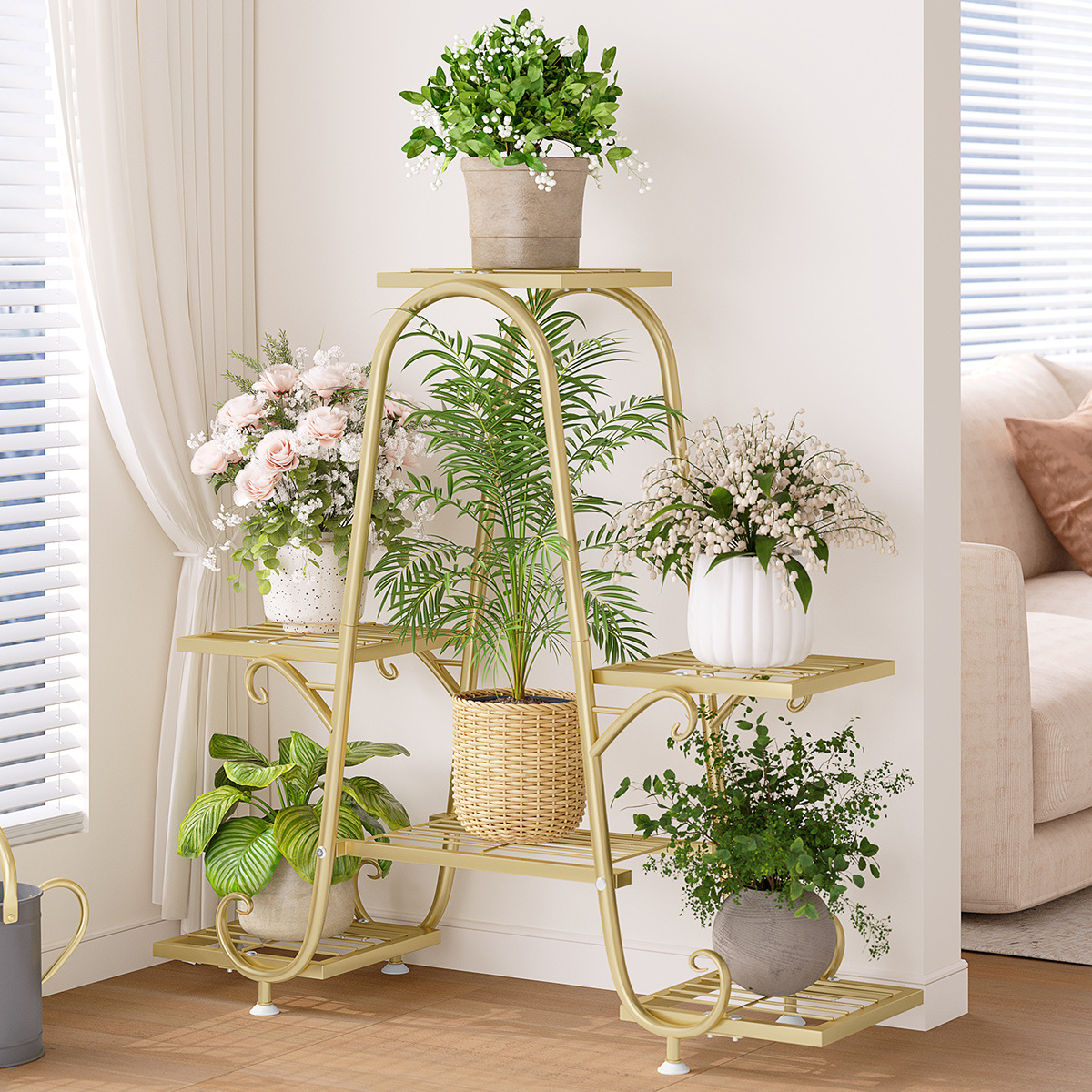 Flower Shelf Living Room Floor-standing Multi-layer Balcony Storage Rack Outdoor Fleshy Iron Flower Pot Shelf Extend Rack