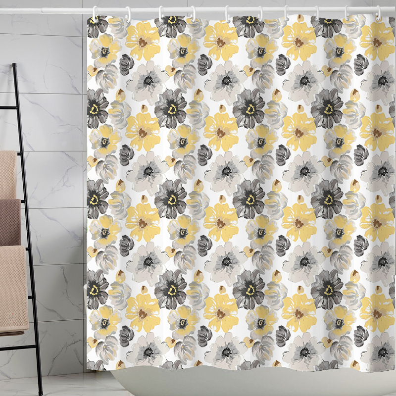 Digital printing watercolor ink flower simple geometric shower curtain waterproof and moisture-proof sanitary interval