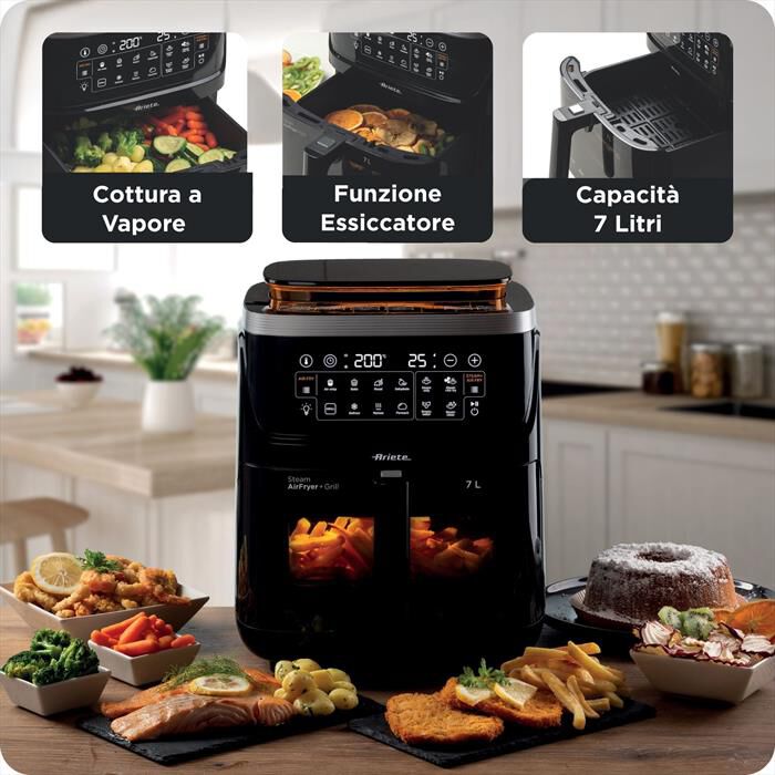 ARIETE - 4636/00 FRIGGITRICE AD ARIA, VAPORE E GRILL-Black