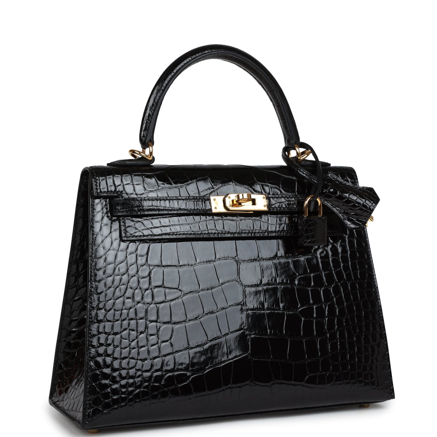 Kelly Sellier 25 Black Shiny Alligator Gold Hardware