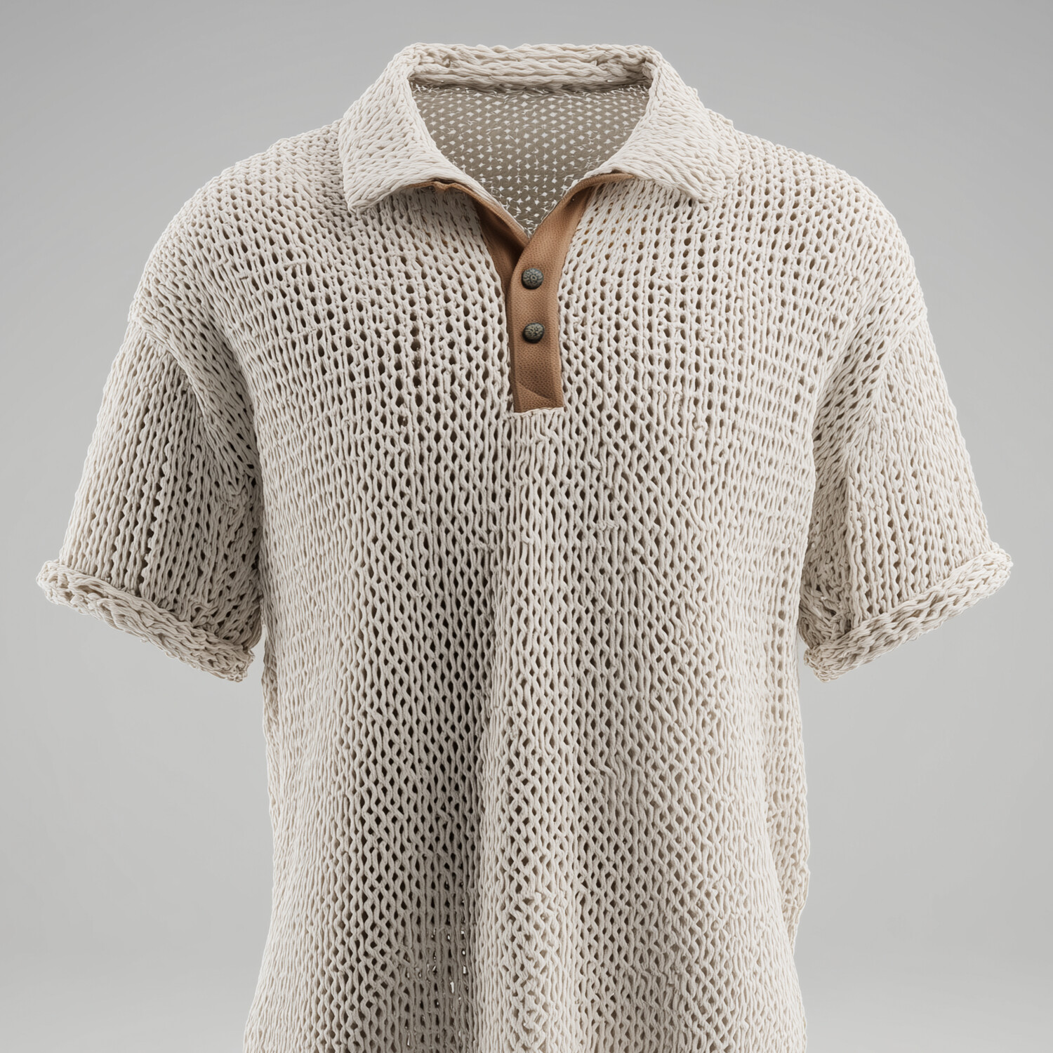 Men's Casual Hollow Knitted Contrast Button Placket Short Sleeve Polo Shirt