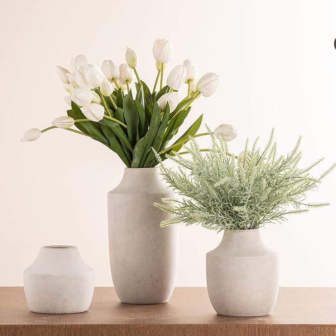 VASEA Ceramic Flower Vase, 12.5 inch Tall Off-White Vase