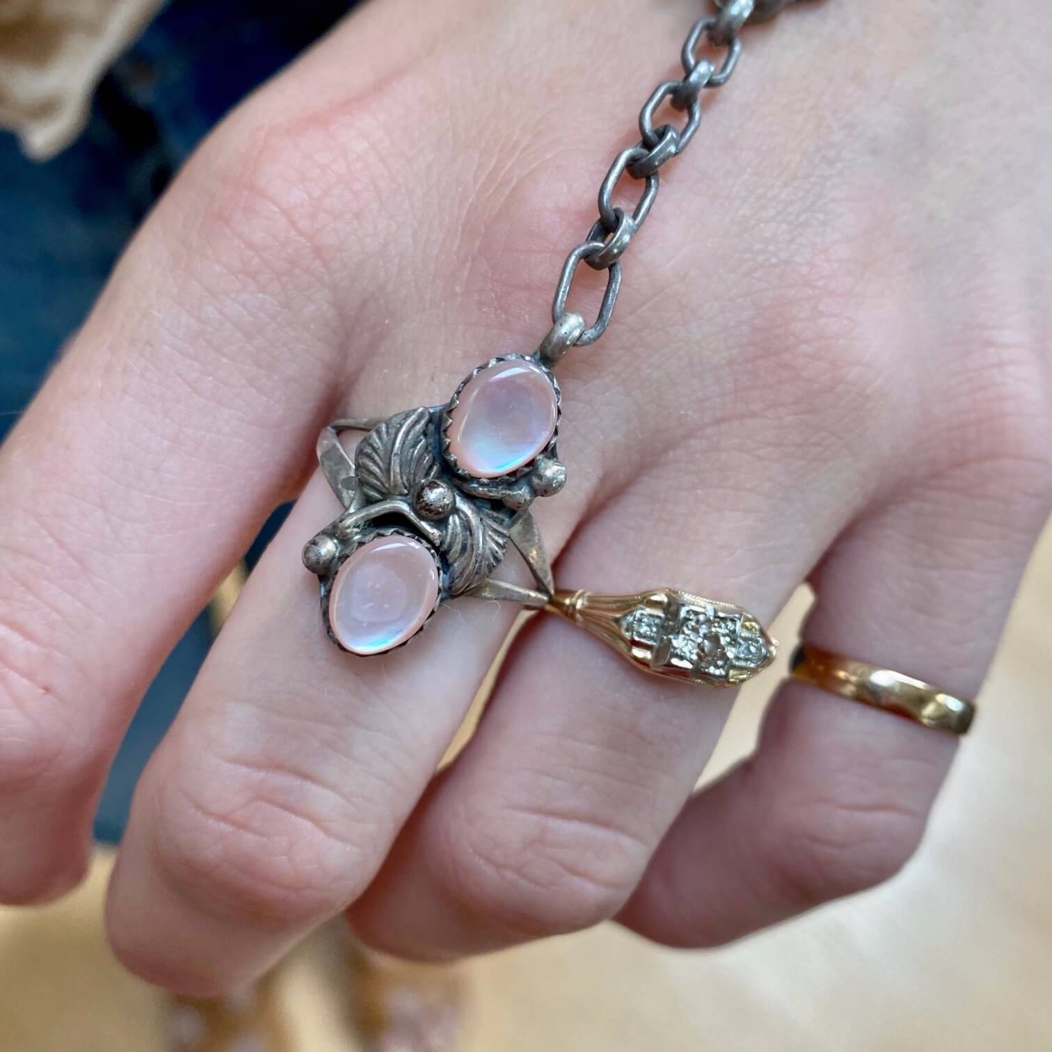 Navajo Sterling Silver Slave Bracelet with Mother of Pearl