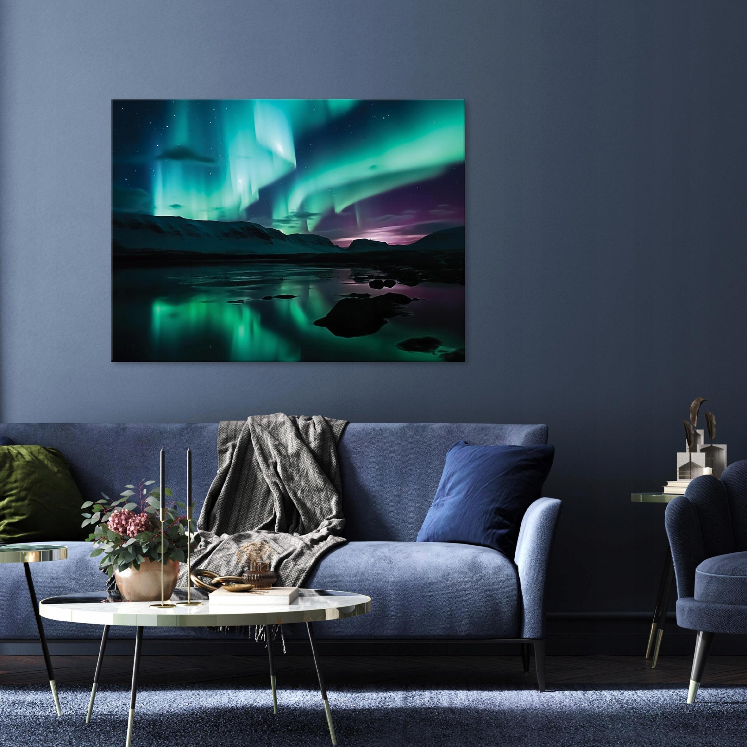 Canvas painting: Aurora Borealis, night mountain view, for bedroom or living room, 40x30