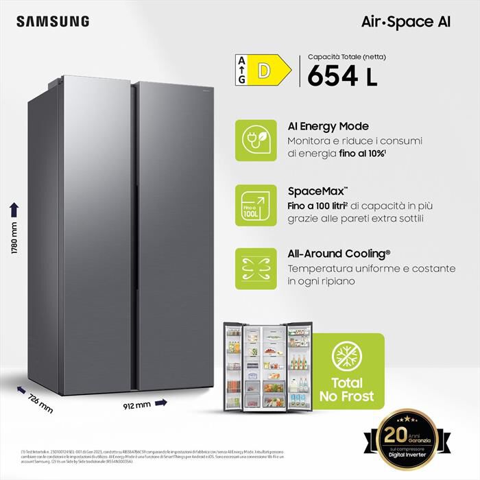SAMSUNG - Frigorifero side by side RS70F65QDTEF Classe D-Metal Inox