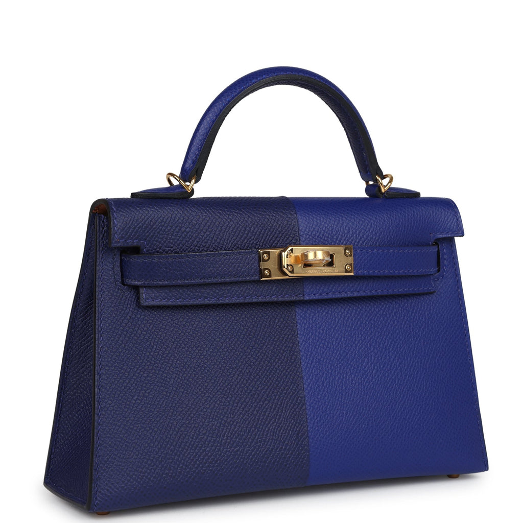 Kelly Sellier 20 Bleu Electric and Bleu Encre Epsom Gold Hardware