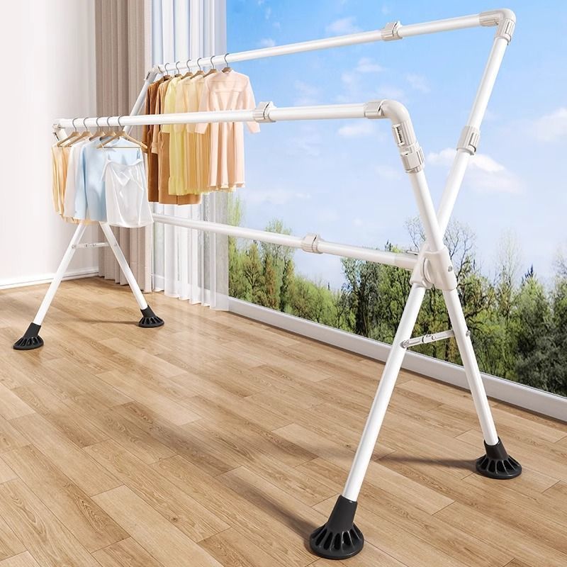 Clothes rack floor balcony folding clothes rack indoor telescopic clothes rod online celebrity lifting clothes rack