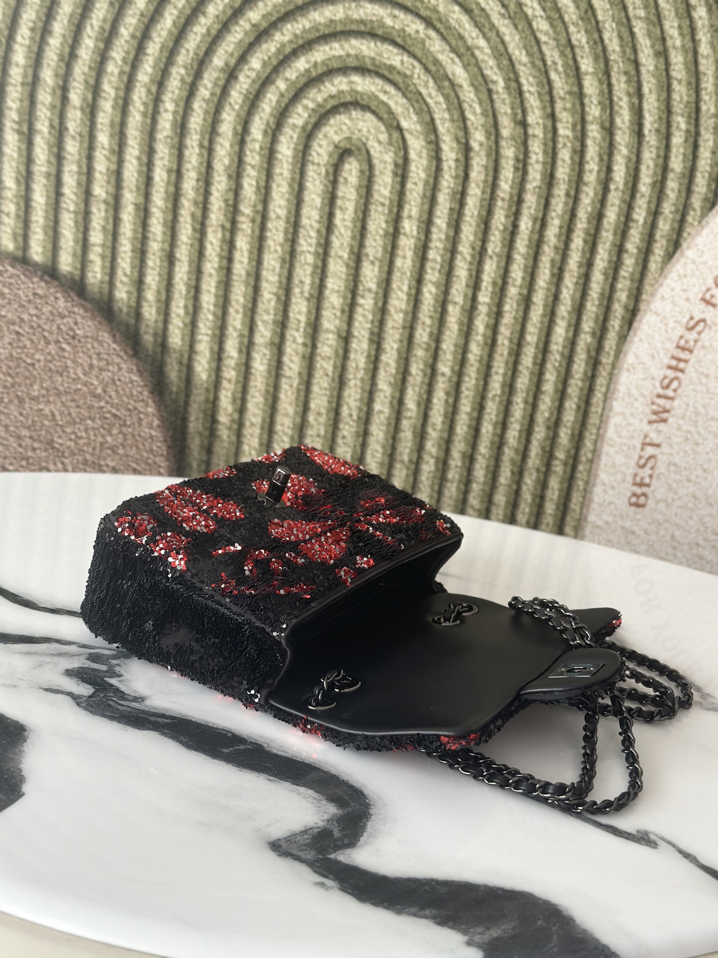 Limited Edition Red & Black Sequin Classic Flap Bag with Gunmetal Hardware - Mocuir