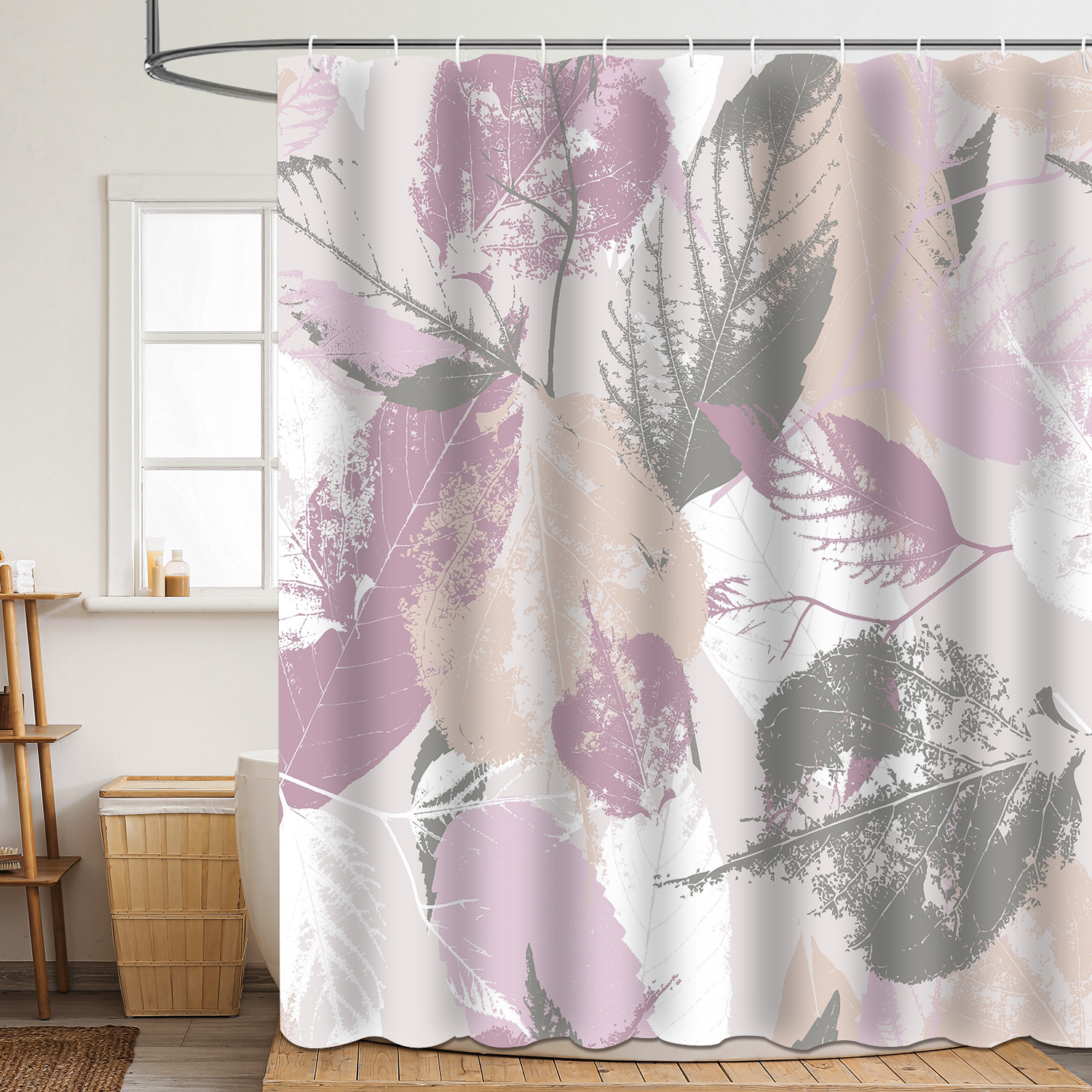 Shower curtain green plant leaf polyester 3d digital printing waterproof and mildew-proof shower bathroom partition