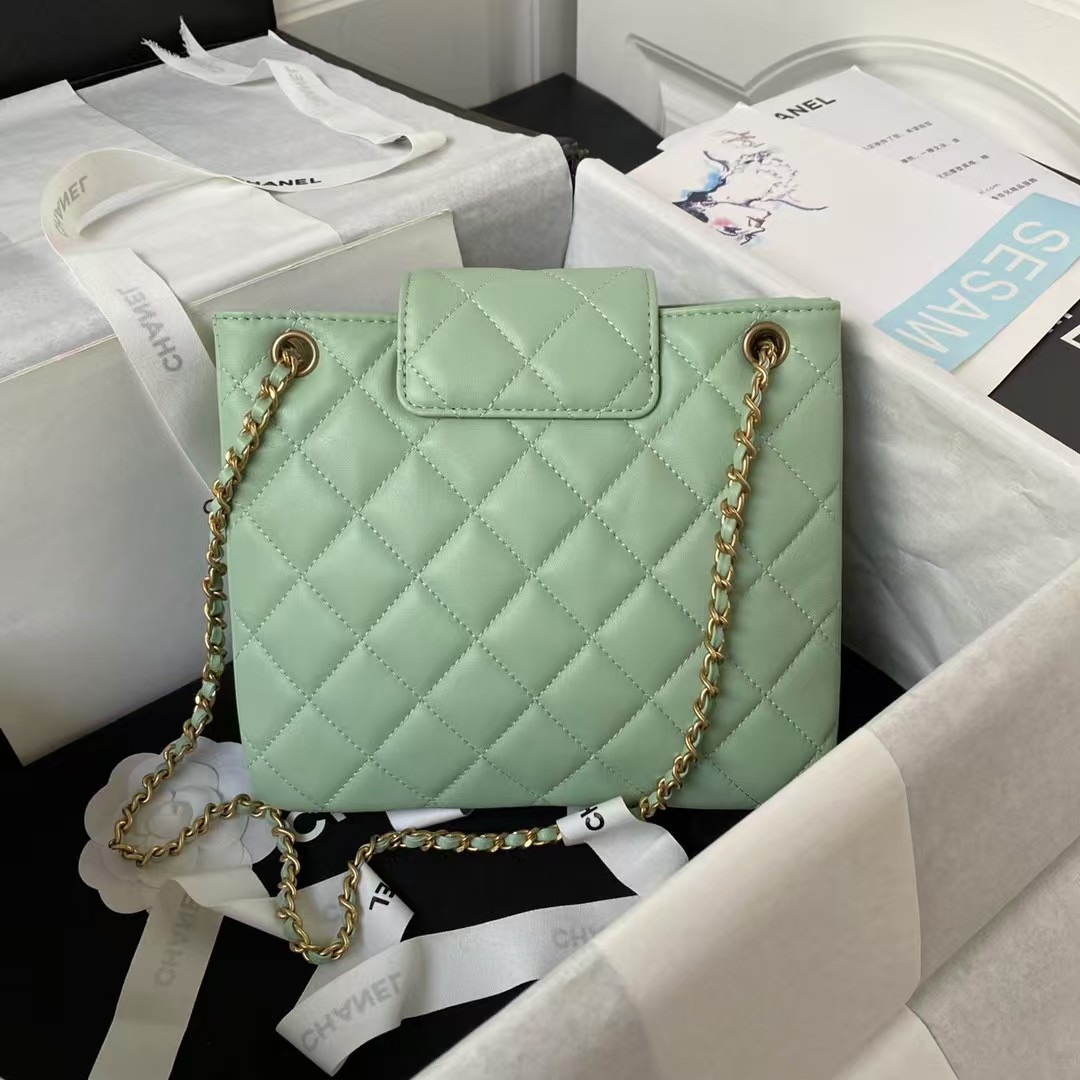 24C AS4596 Vintage Logo Quilted Lambskin Shoulder Bag Light Green