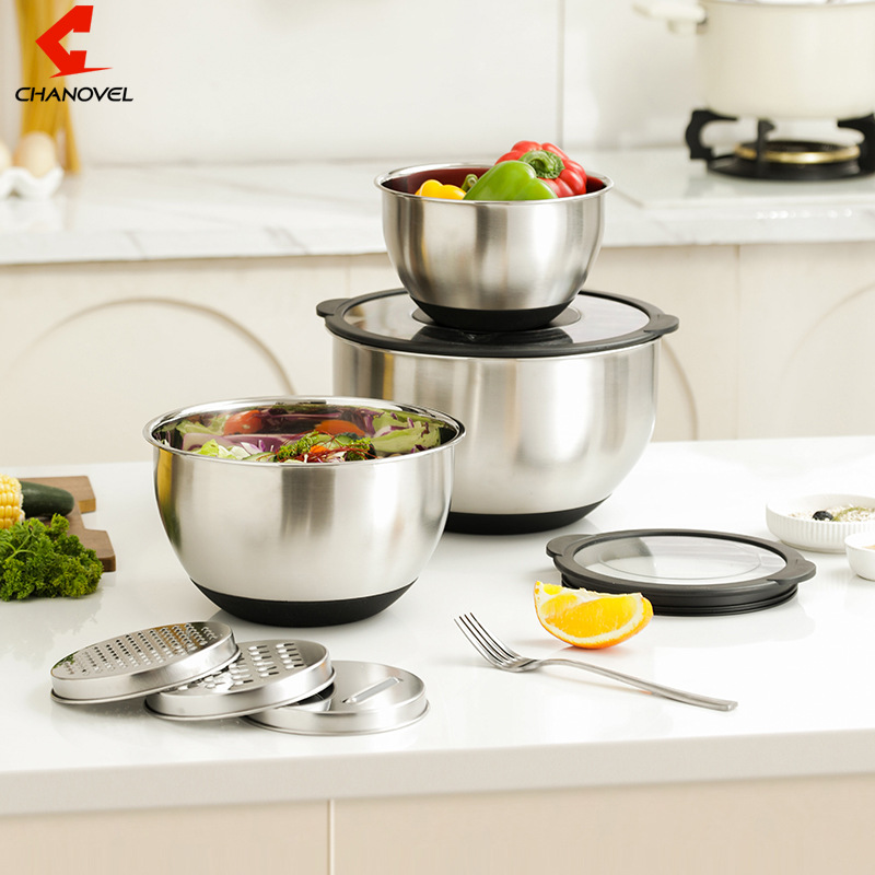 Non-slip transparent lid baking salad bowl 304 stainless steel egg bowl