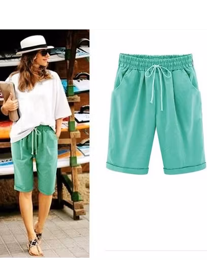 Lace Up Elastic Waistband Loose Shorts