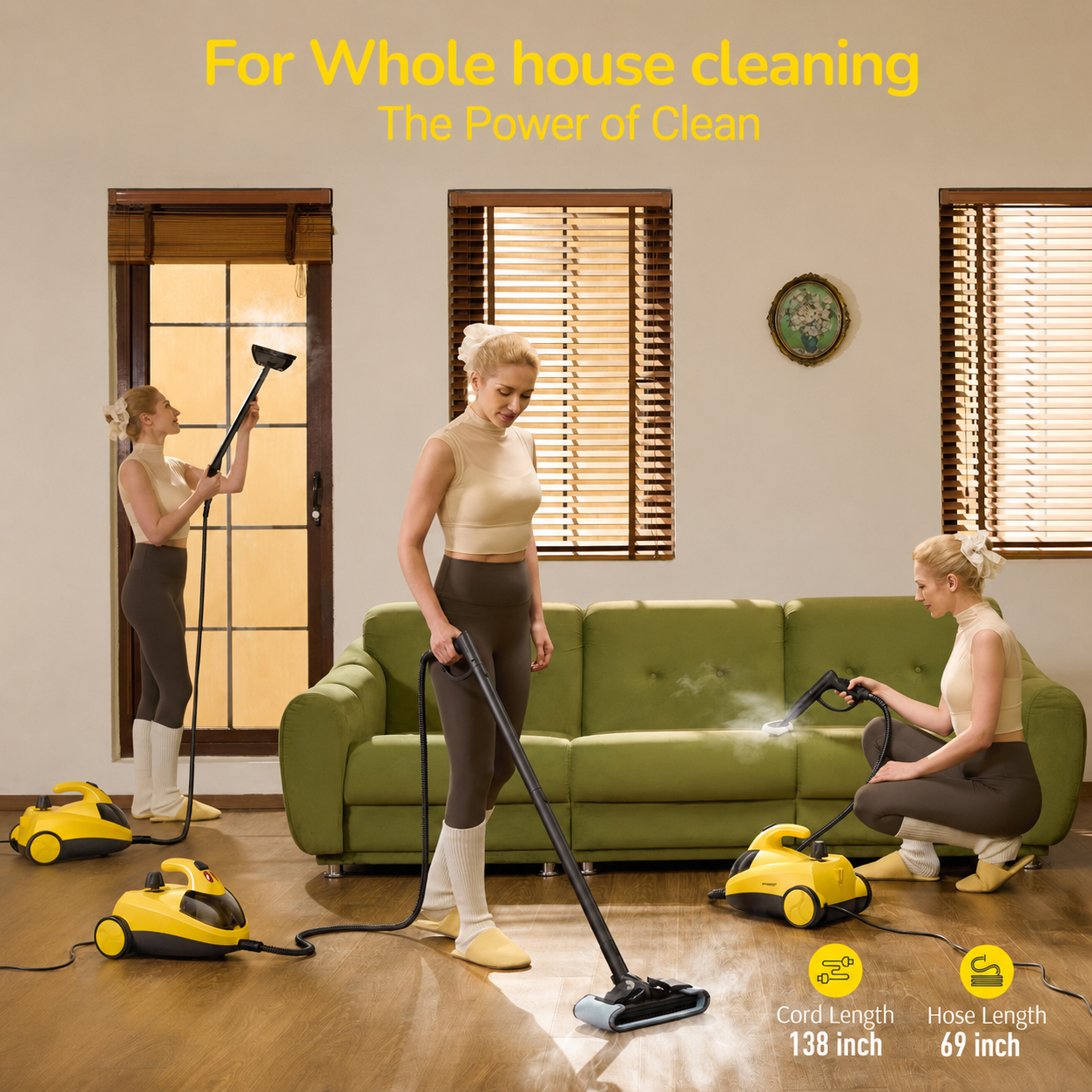 High-pressure steam cleaner and mop for whole house cleaning