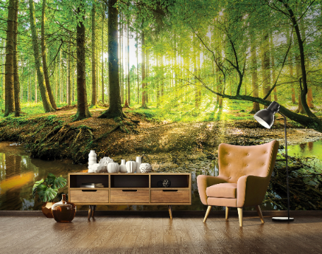 Forest Sun Wall Mural for the Bedroom or Living Room, Non-Woven Wallpaper, 400x280