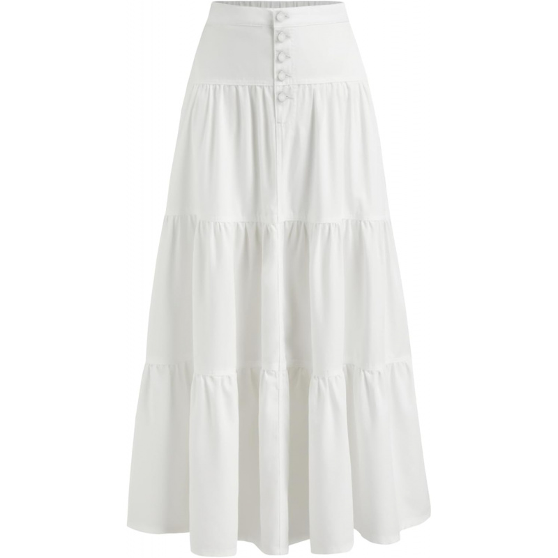 Women's Long Jean Denim Tiered Button