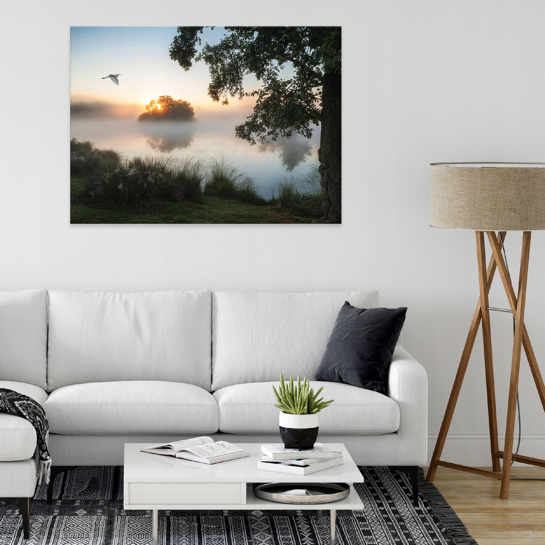 Canvas painting lake nature view fog 60x40