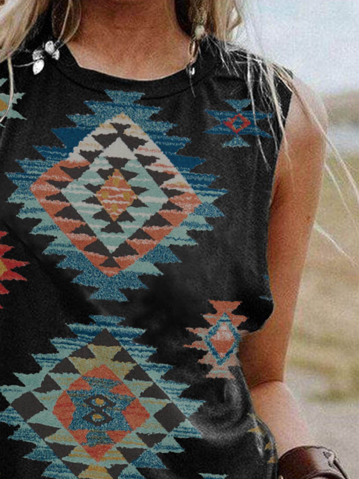 Women's Western Print Sleeveless Tank Top T-Shirt