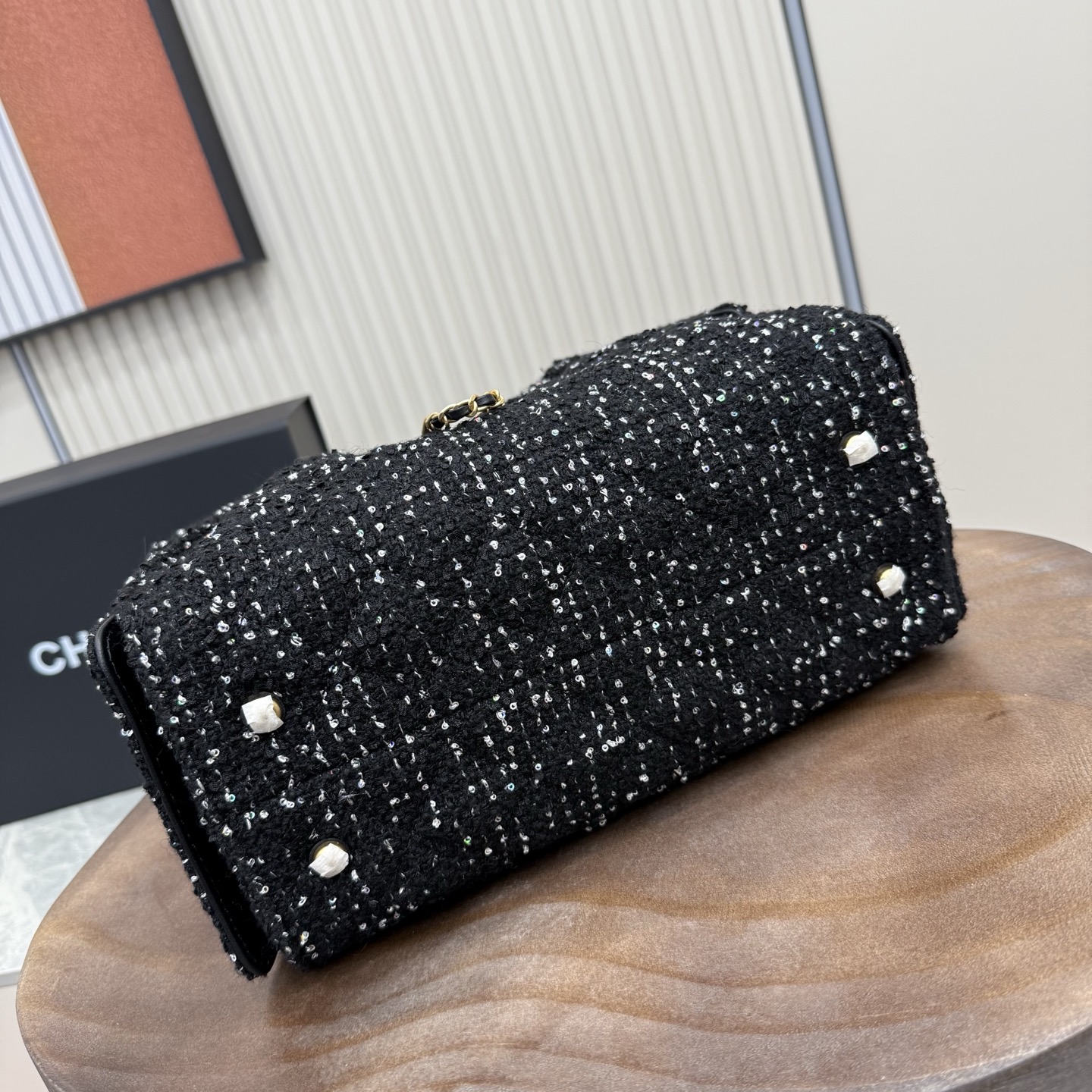 25 Small Hobo Bag (AS5293) in Black Tweed with Gold-Tone Hardware, 25S Spring-Summer Collection - Mocuir