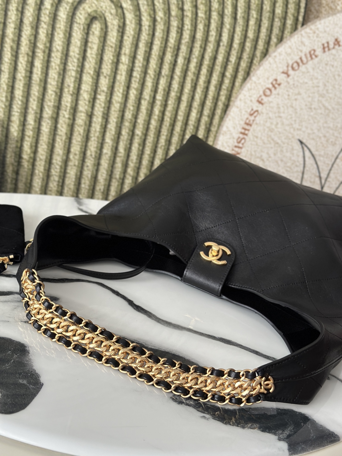 25K Black Calfskin Quilted Hobo Bag with Gold Turnlock Hardware - Mocuir