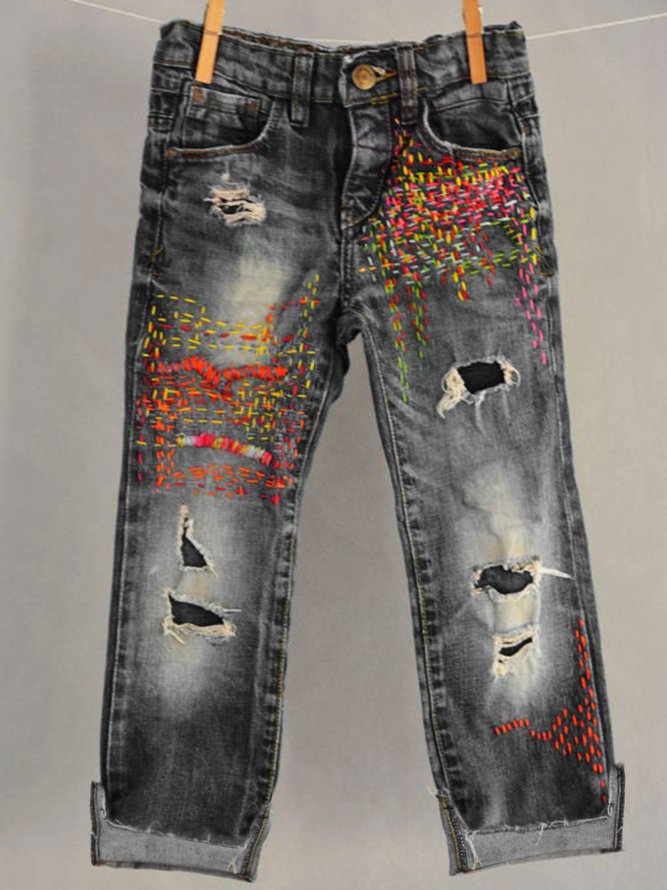 Casual plus size loose straight denim trousers
