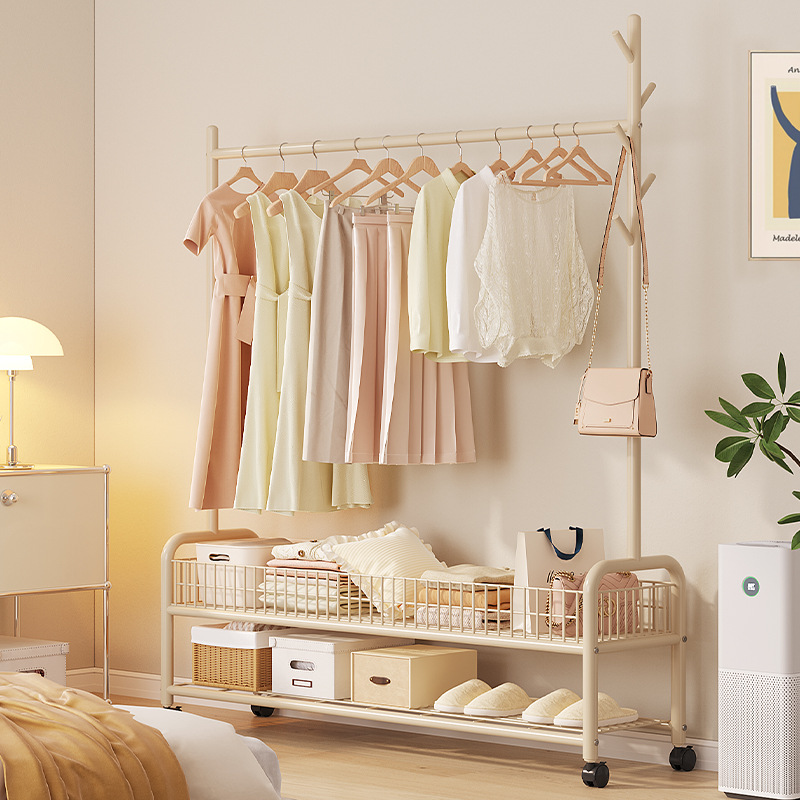 Coat rack floor-standing household bedroom cream style clothes hanging simple indoor dormitory movable drying clothes hanger