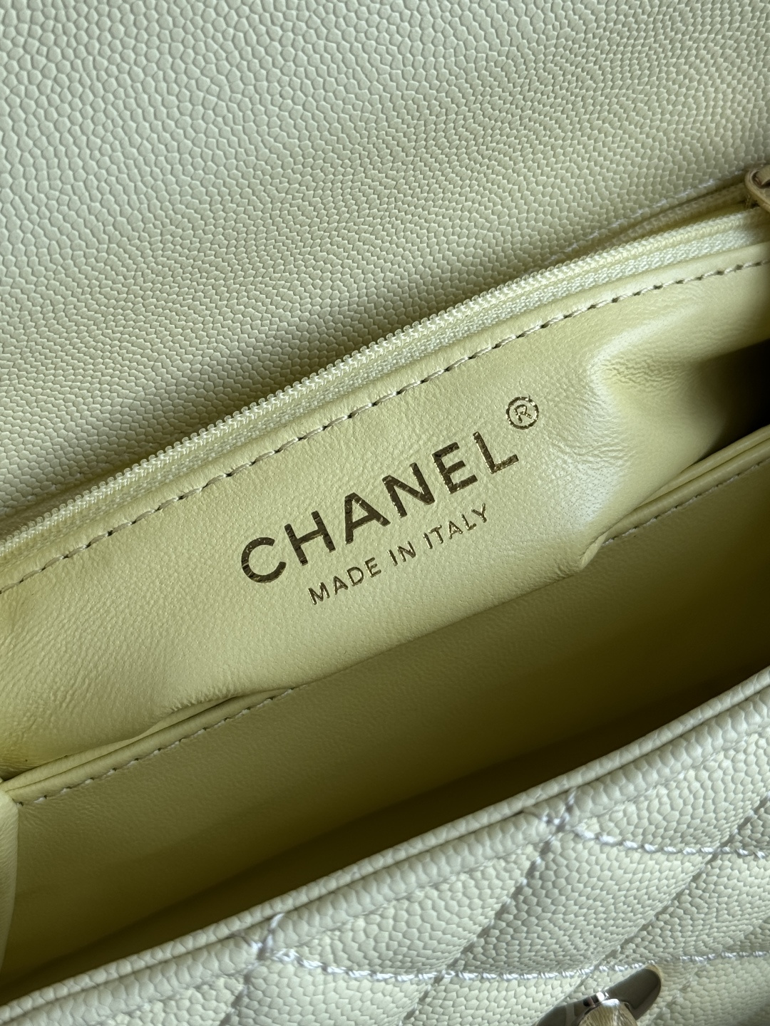 Small Coco Handle Flap Bag in Yellow Quilted Caviar Leather with Light Gold-Tone Hardware - Mocuir