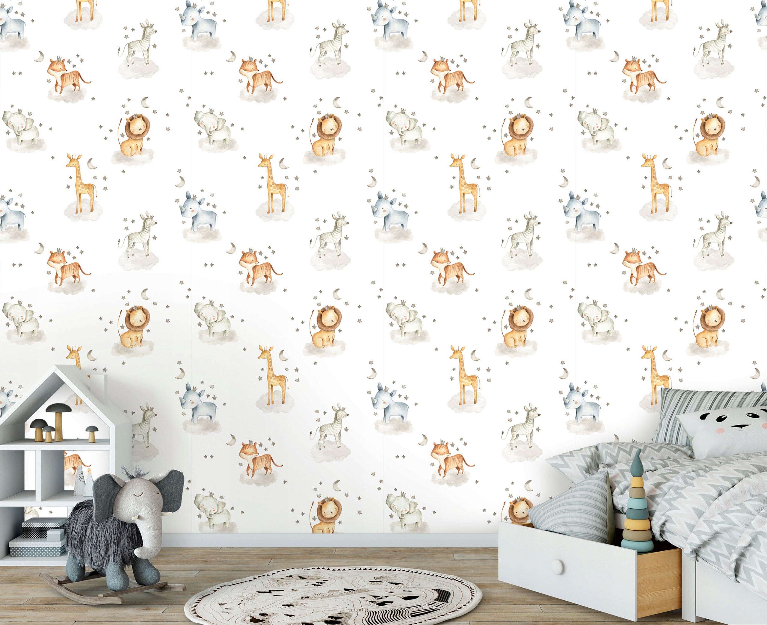 Non-woven wallpaper for children's rooms, featuring animals