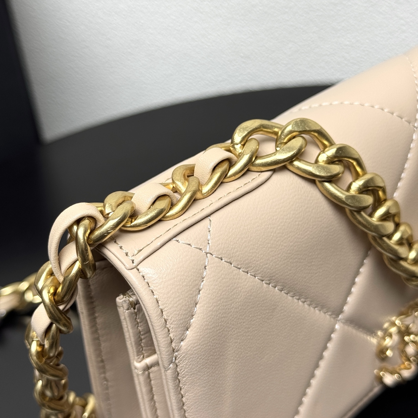 19 WOC Quilted Lambskin Shoulder Bag in Beige (Tri-Tone Hardware) - Mocuir