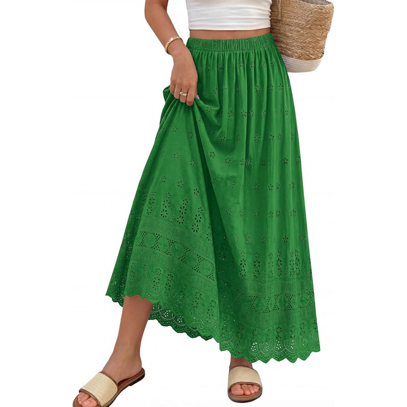 Women Summer Maxi Skirt Cute Elastic High Waist
