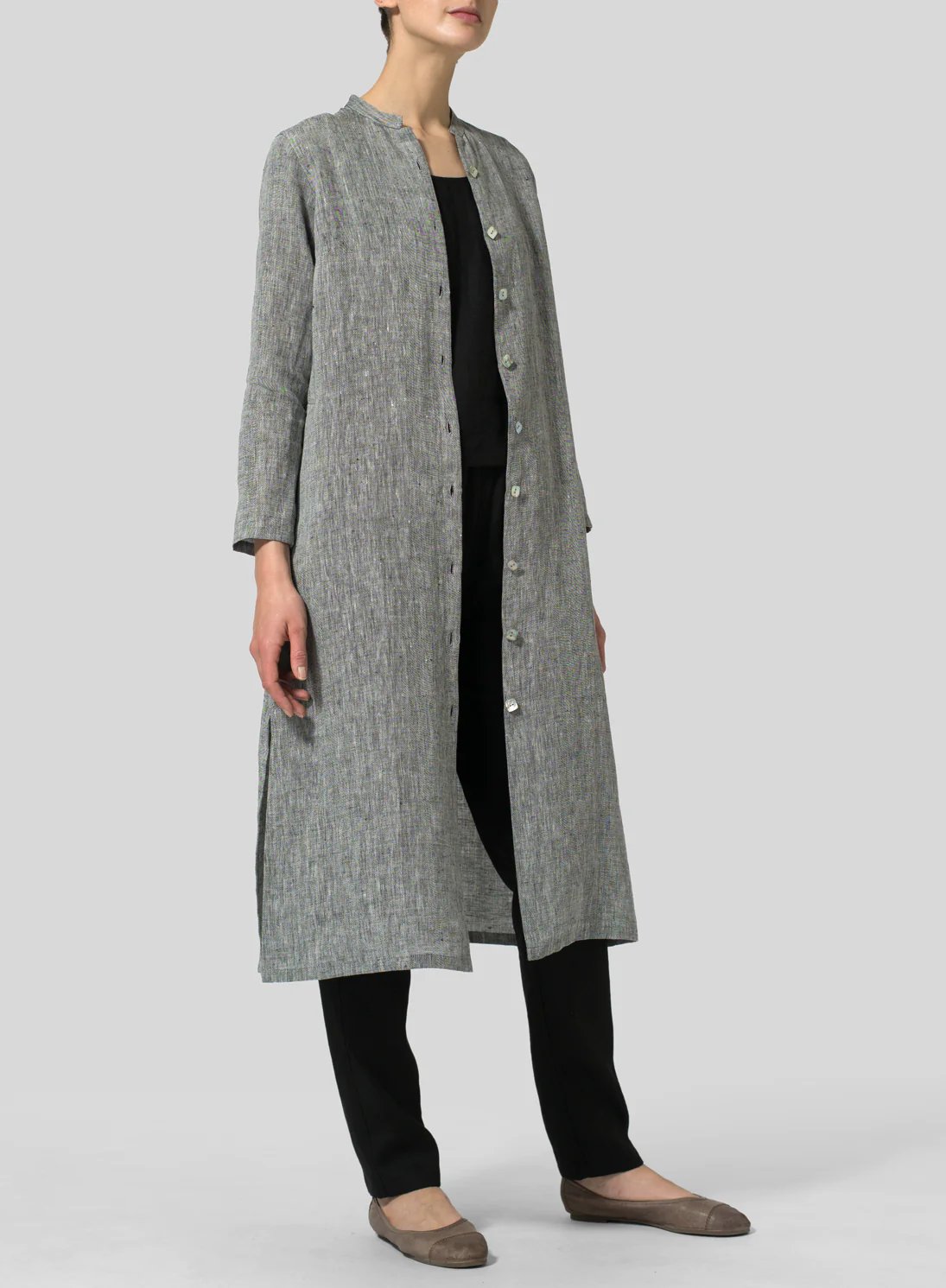 Cotton and Linen Long Slim Fit Shirt Dress