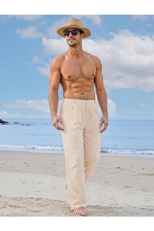 Mens Linen Beach Pants Casual