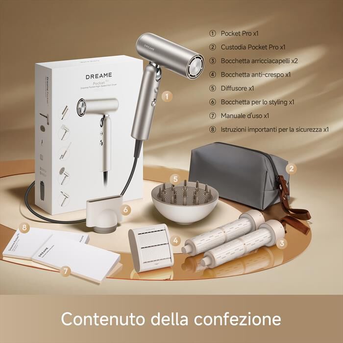 DREAME - Asciugacapelli POCKET PRO GOLD-Titanio Oro