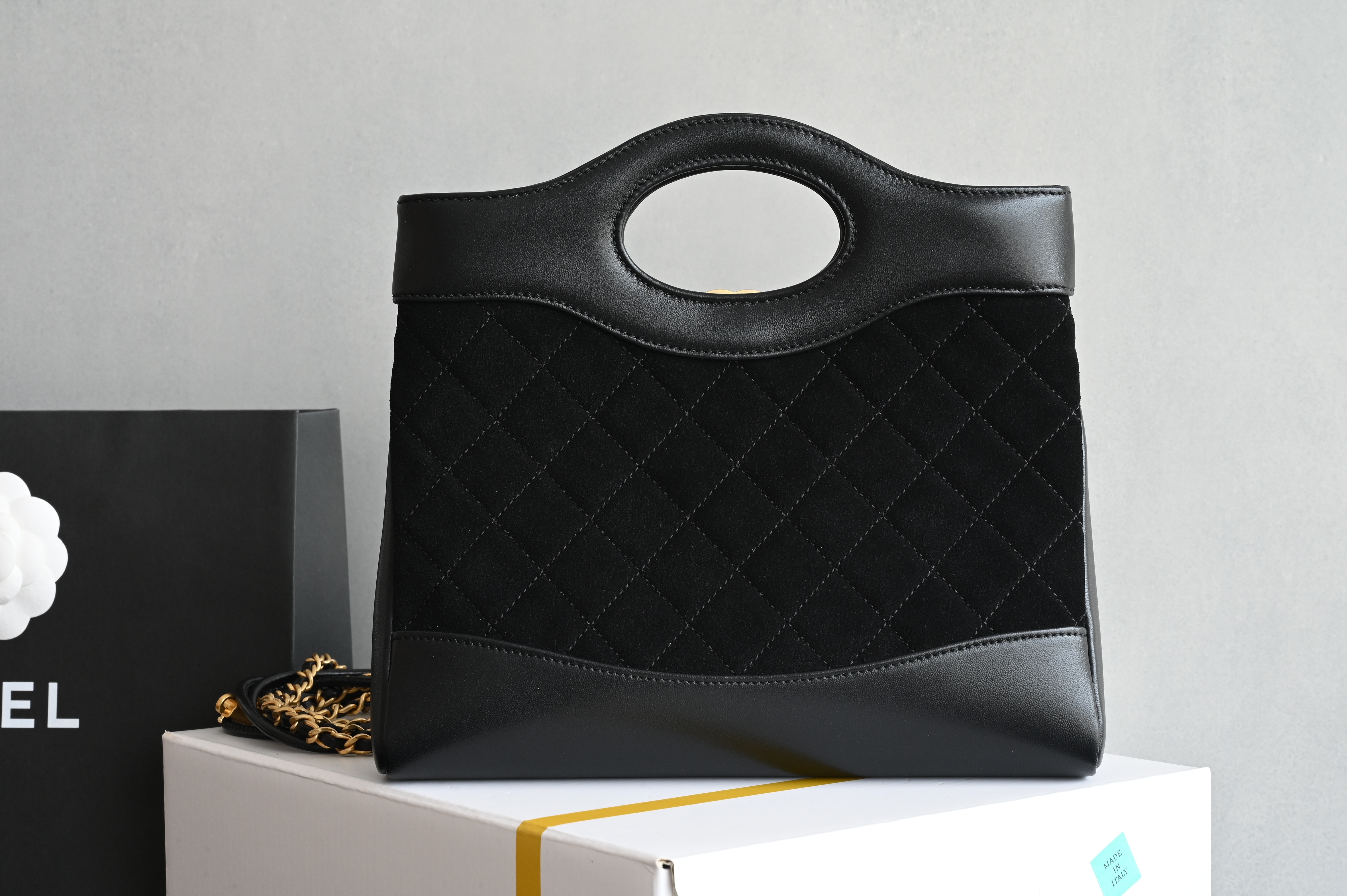 31 Mini Shopping Bag in Black Suede  Lambskin with Gold-Tone Hardware (Model AS4133) - Mocuir