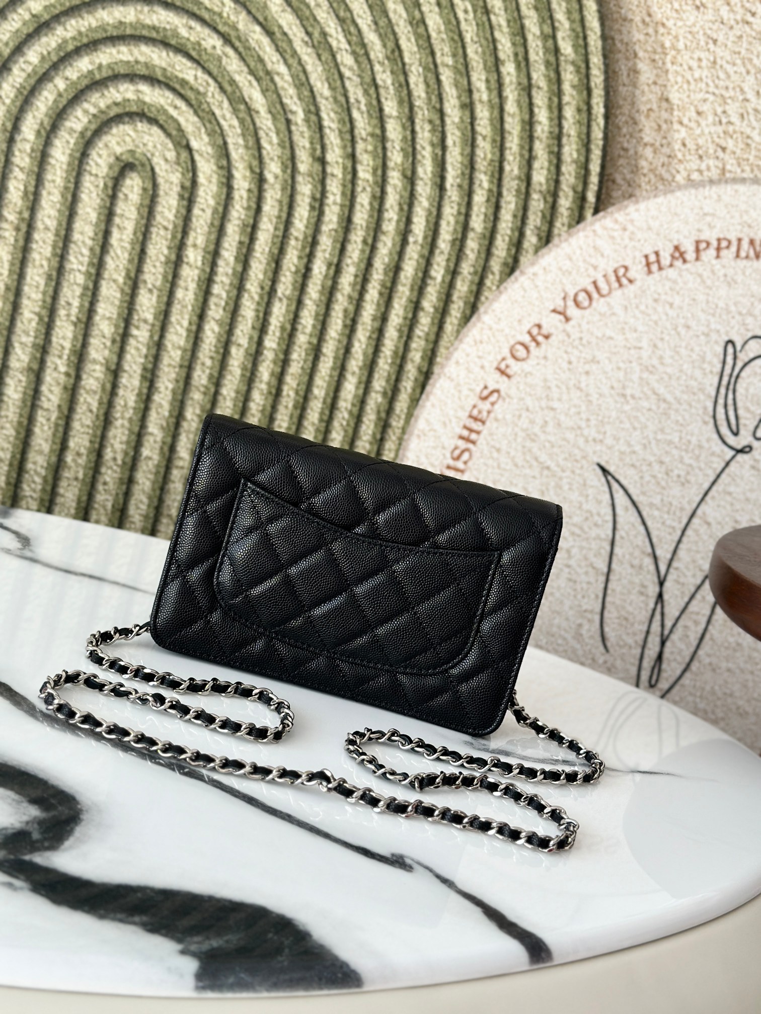 Wallet on Chain (WOC) 25C Collection in Black Quilted Caviar Leather with Brushed GoldSilver-Tone Hardware - Mocuir