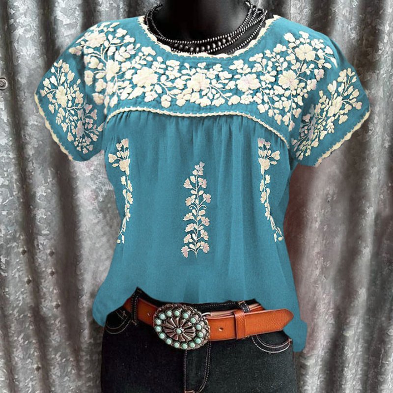 Flowers Comfortable Loose Green Graphic Tees