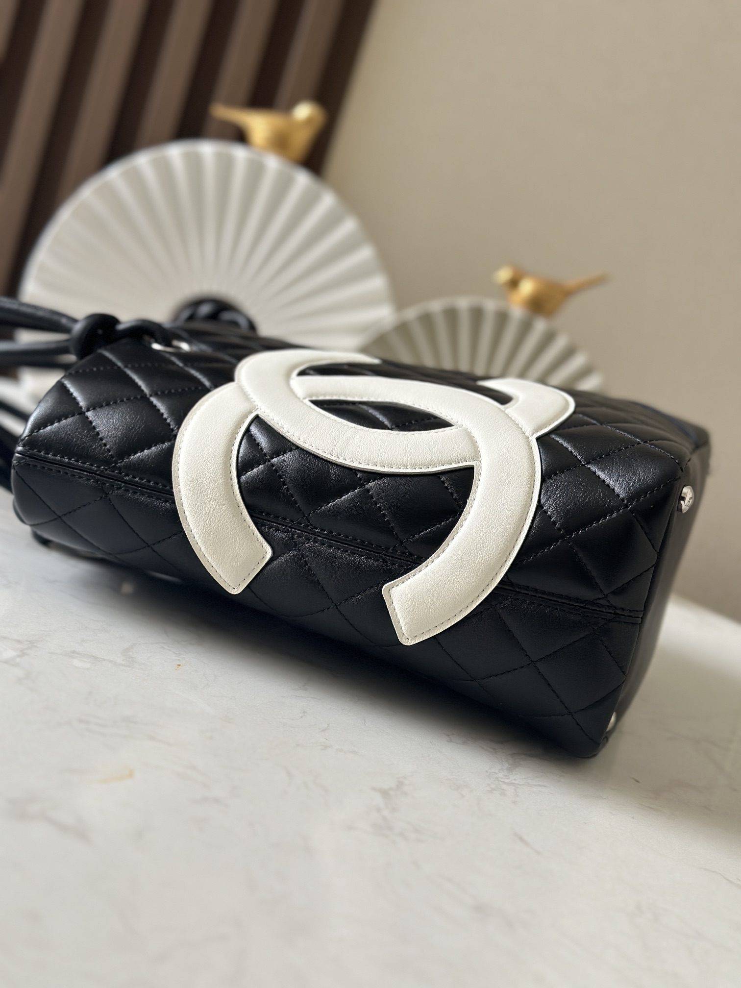 Black & White Quilted Cambon Small Tote Bag with Contrast CC Logo - Mocuir