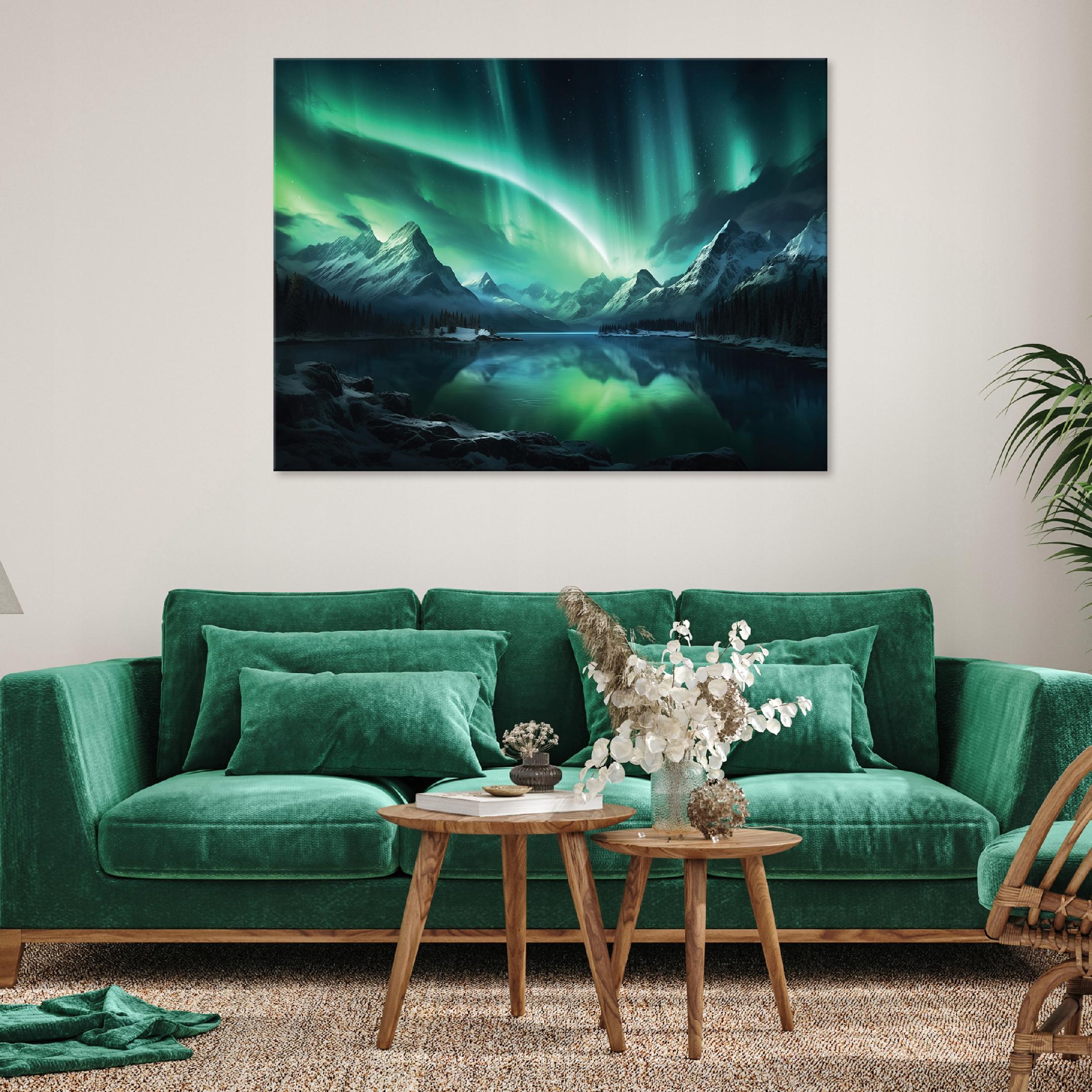 Turquoise mountain aurora painting on canvas for a bedroom or living room wall, 40x30
