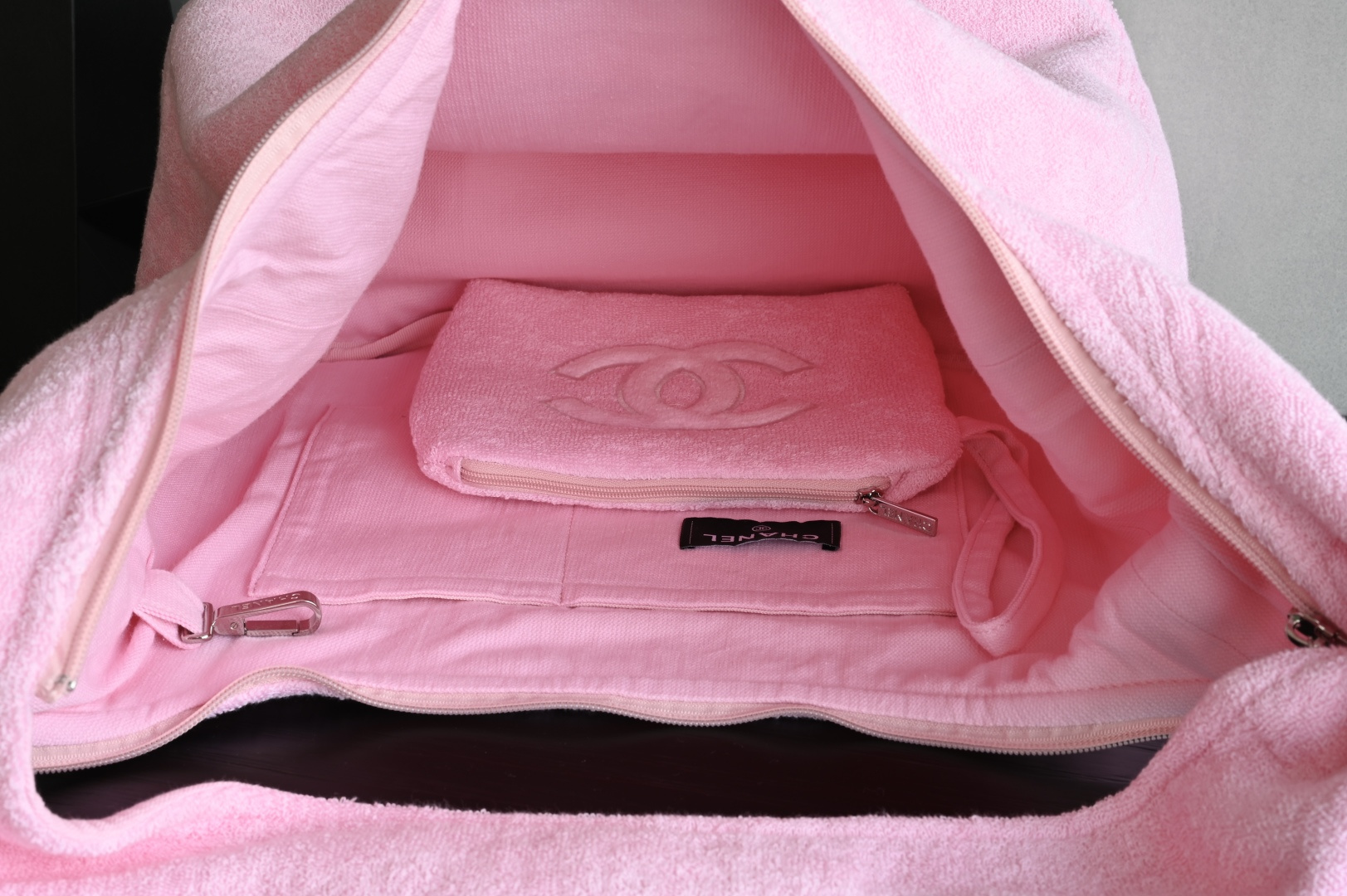 Coco Beach Hobo Tote Bag with Pouch in Pink Terry Cotton (Model A82901) - Mocuir