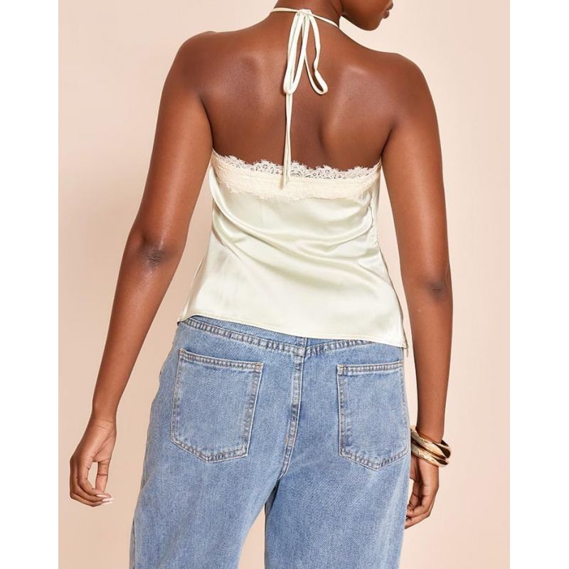 Women Lace Trim Halter Neck Tank Top