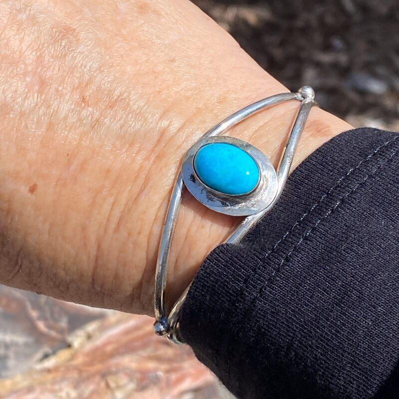 Turquoise Cuff Bracelet in Sterling Silver Signed Navajo