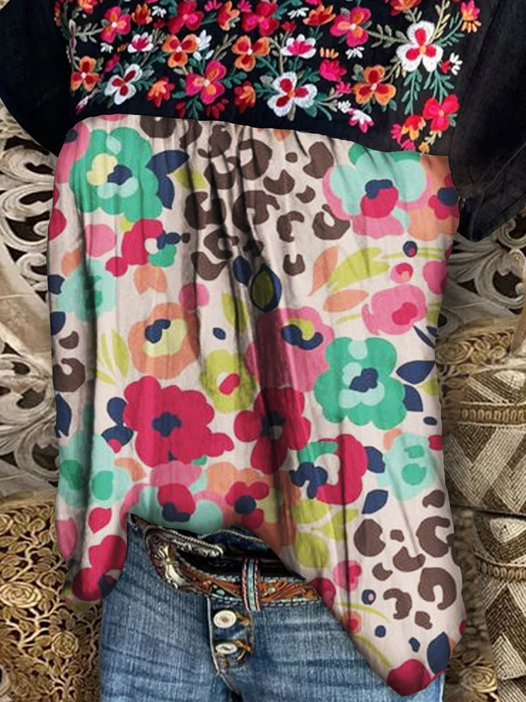 Women Short Sleeve Floral Shift Shirts & Tops