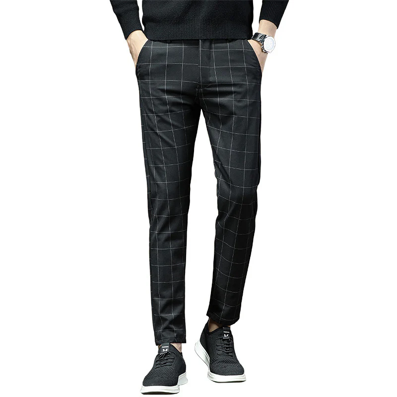 Black Plaid Mens Dress Pants