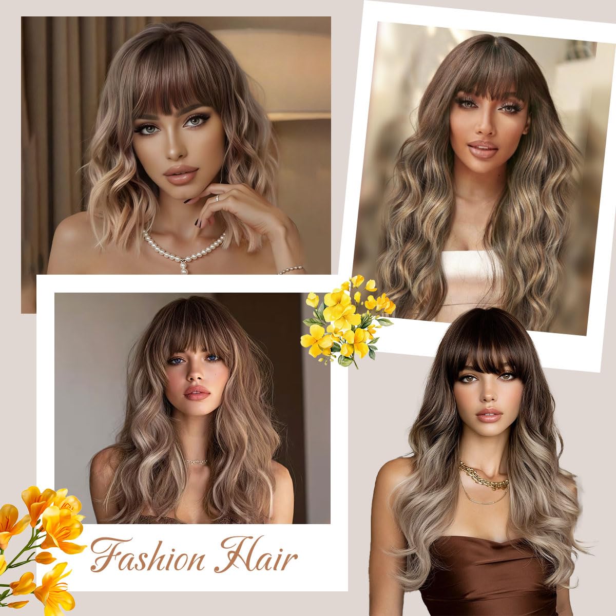 Dirty Blonde Wig with Bangs 26 Inch Long Curly Wavy Wigs for Women Begineer-friendly Synthetic Wig for Daily Party Holiday Use